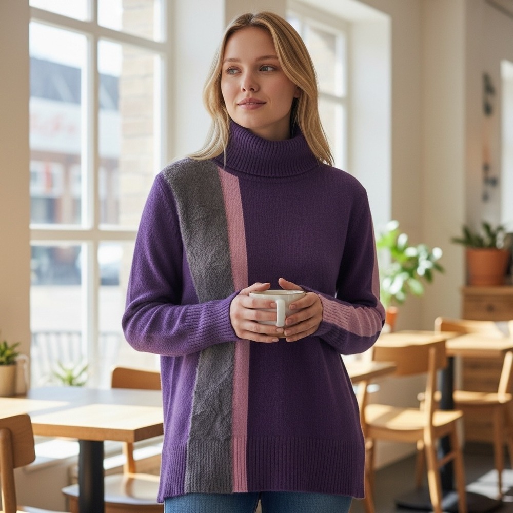 Simply Vera Wang Purple Pink Gray Striped‎ Turtleneck Sweater Women's Size S